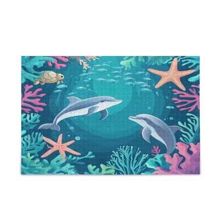 WOBOGO Dolphin Playful Picture Puzzle Challenge 1000 Piece Jigsaw Suitable for Game Night Finished Size 29.5 x 19.7in