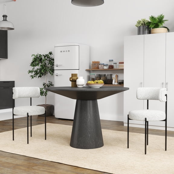 Miekor Furniture Corff 3-Piece Round Dining Set, Pedastal Dining Table with 2 Boucle Chairs No.8388