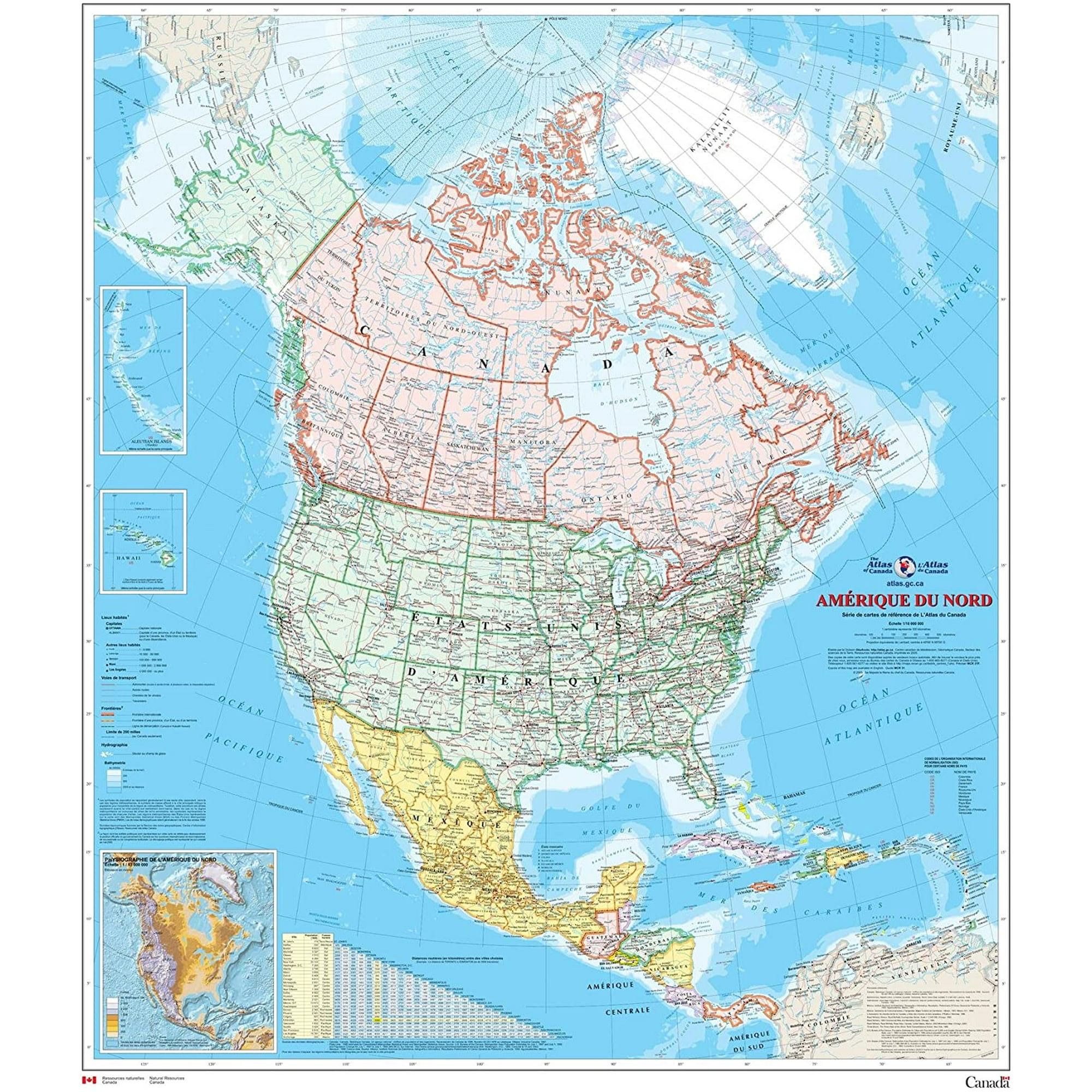 Map Amerique Du Nord Amérique Du Nord - Carte Murale - L'atlas Du Canada - 34" X 39" Paper Wall  Map | Walmart Canada