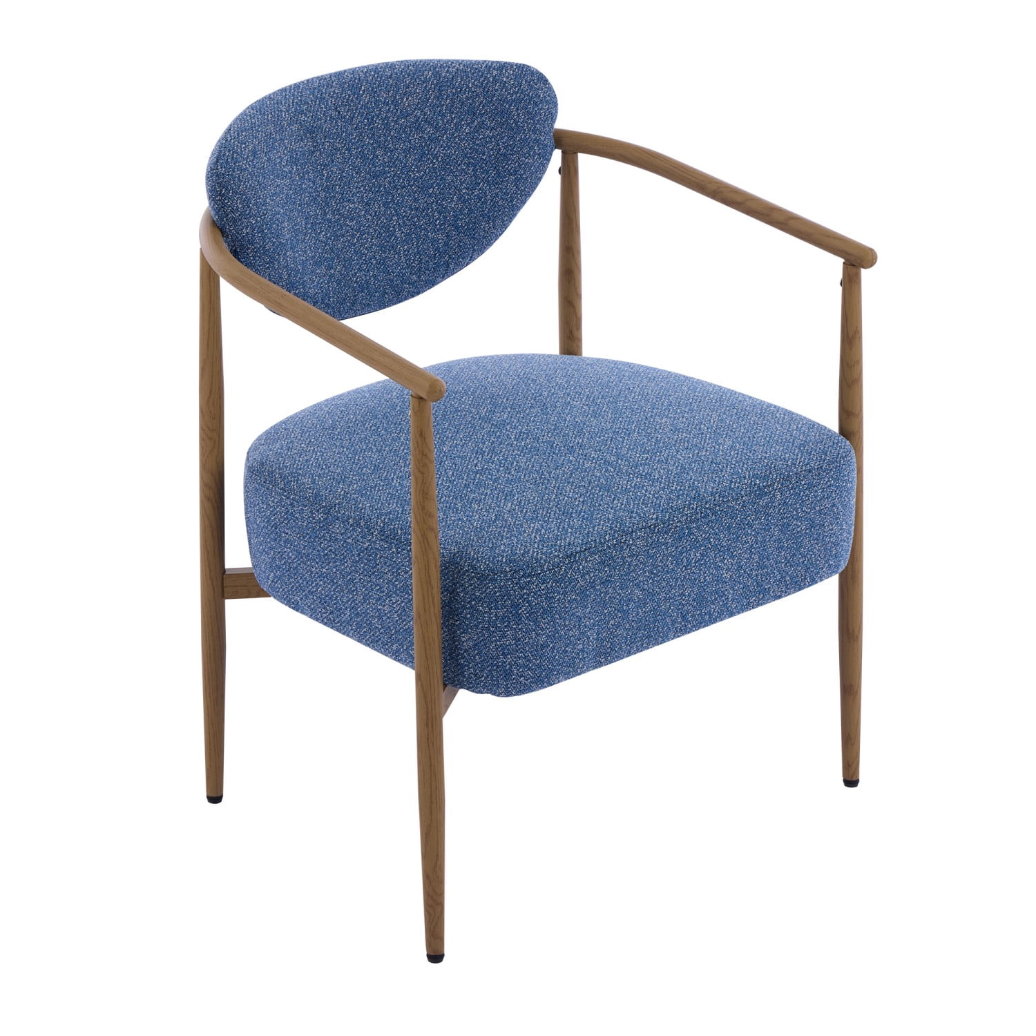 Blue Velvet Dining Chair Living Room Chair Upholstered Foam Seat Accent Chair with Metal Frame Wood Grain Water Transfer Finish for Bedroom Dining Room Cafe