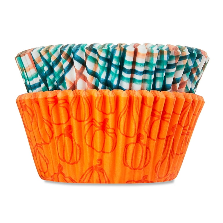 Great Value Classic Fall Stripes Pumpkin Cupcake Liners, 48