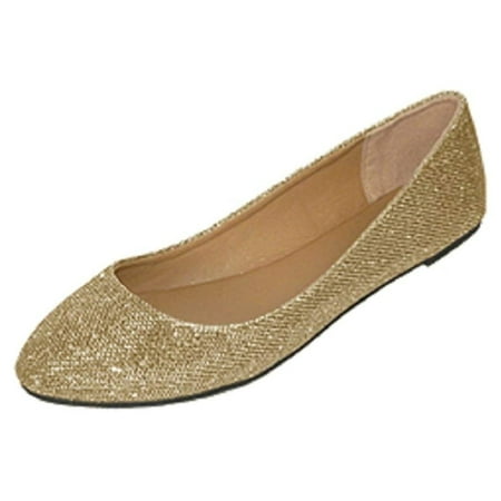 Shoes8teen Womens Sequins Ballerina Ballet Flats Shoes 5067 Gold 11
