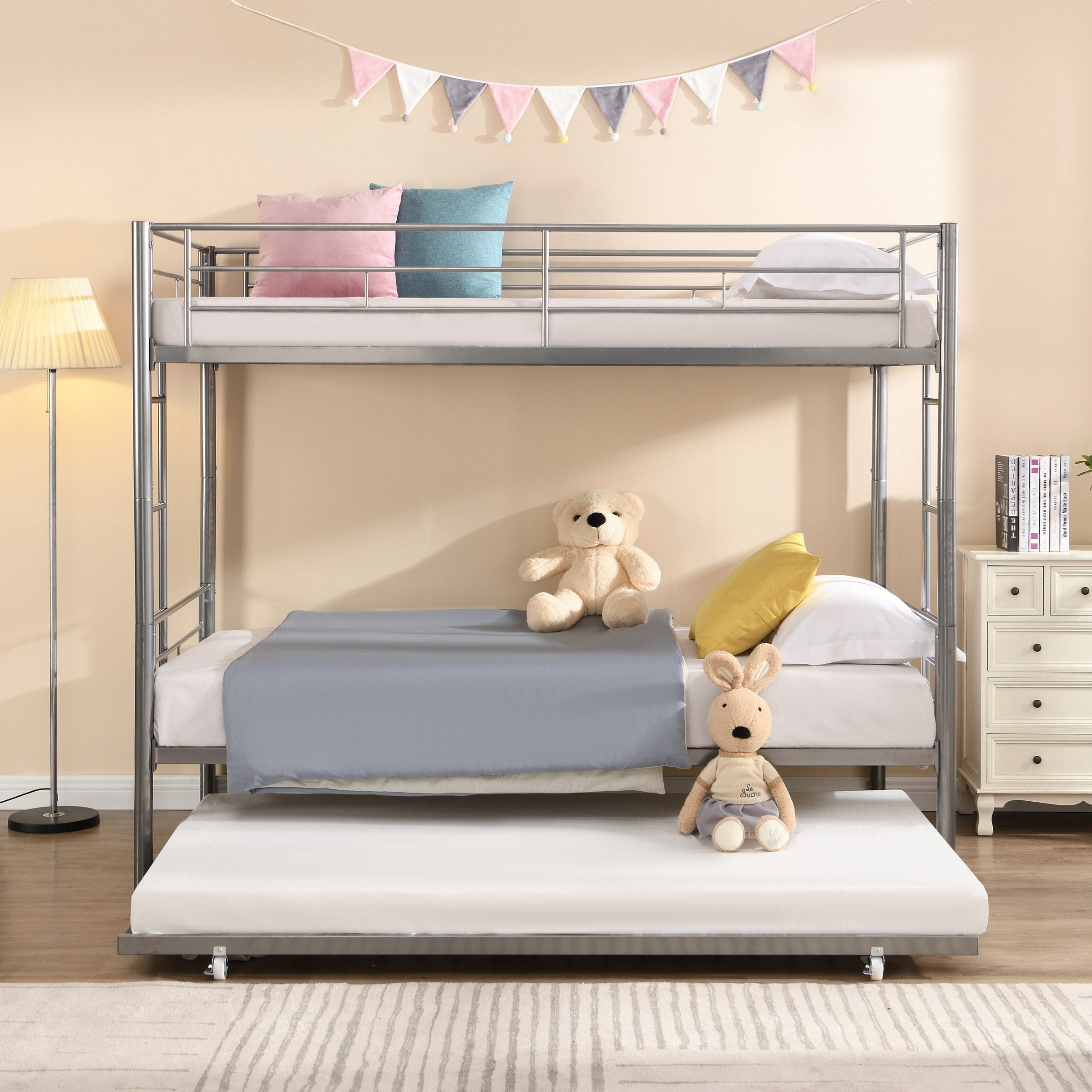 Metal Bunk Bed With Trundle Silver