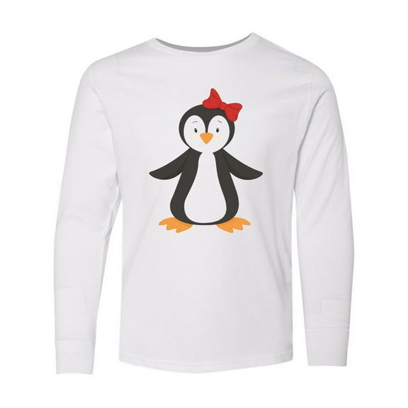 Inktastic Cute Penguin, Little Penguin, Penguin with Bow Long Sleeve Youth T-Shirt