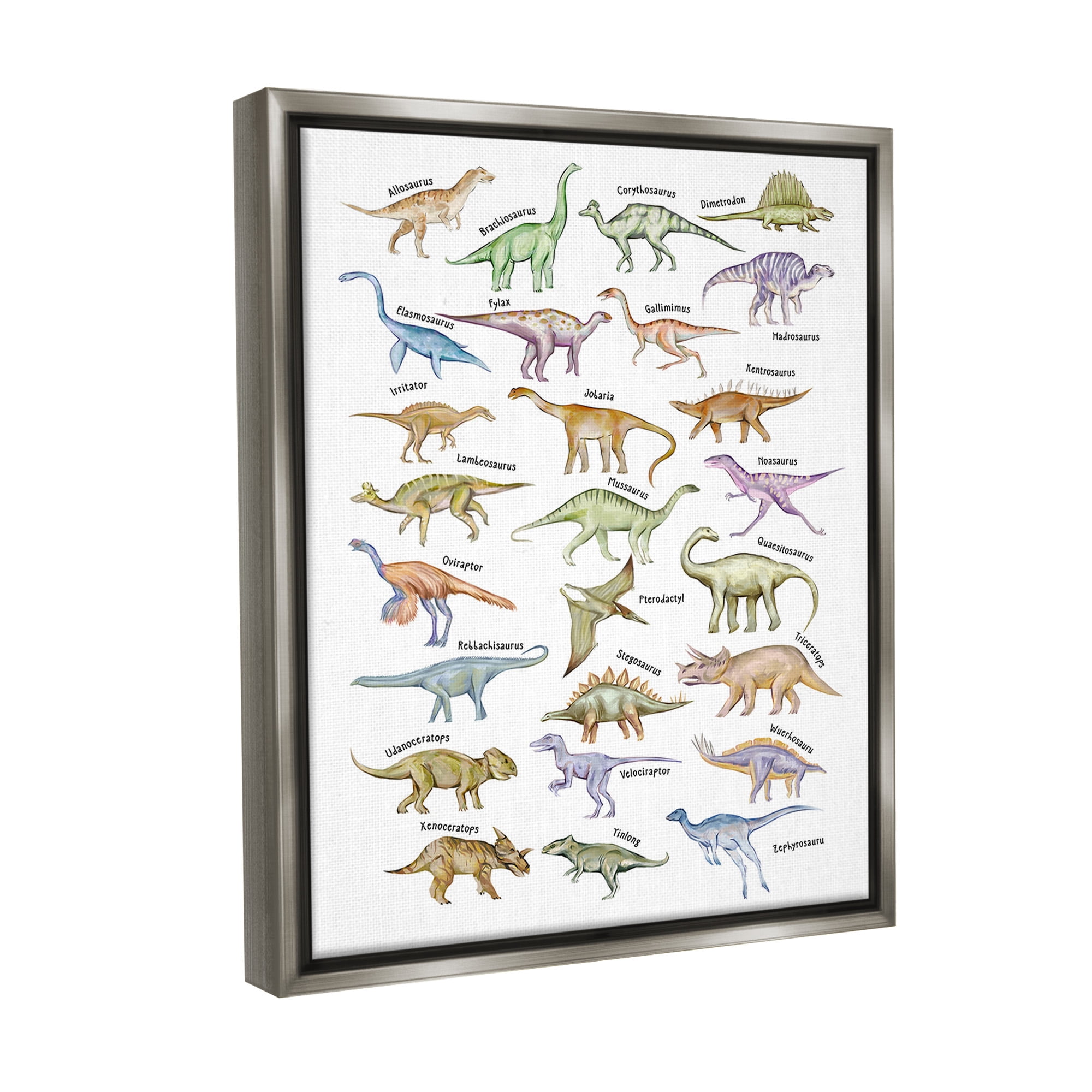 Stupell Industries Educational Ancient Dinosaurs Animals & Insects Painting Gray Floater Framed Canvas Art Print Wall Art, 25 x 31