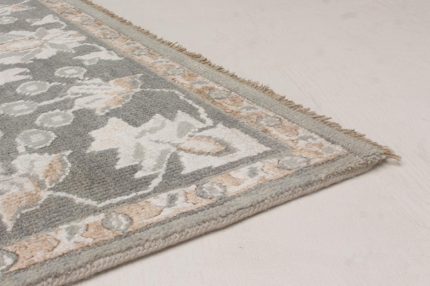 ECARPETGALLERY 7'11" x 9'11"  Floral Jules Oushak Hand-knotted Area Rug for Living Room, Dining Room and Bedroom in Grey