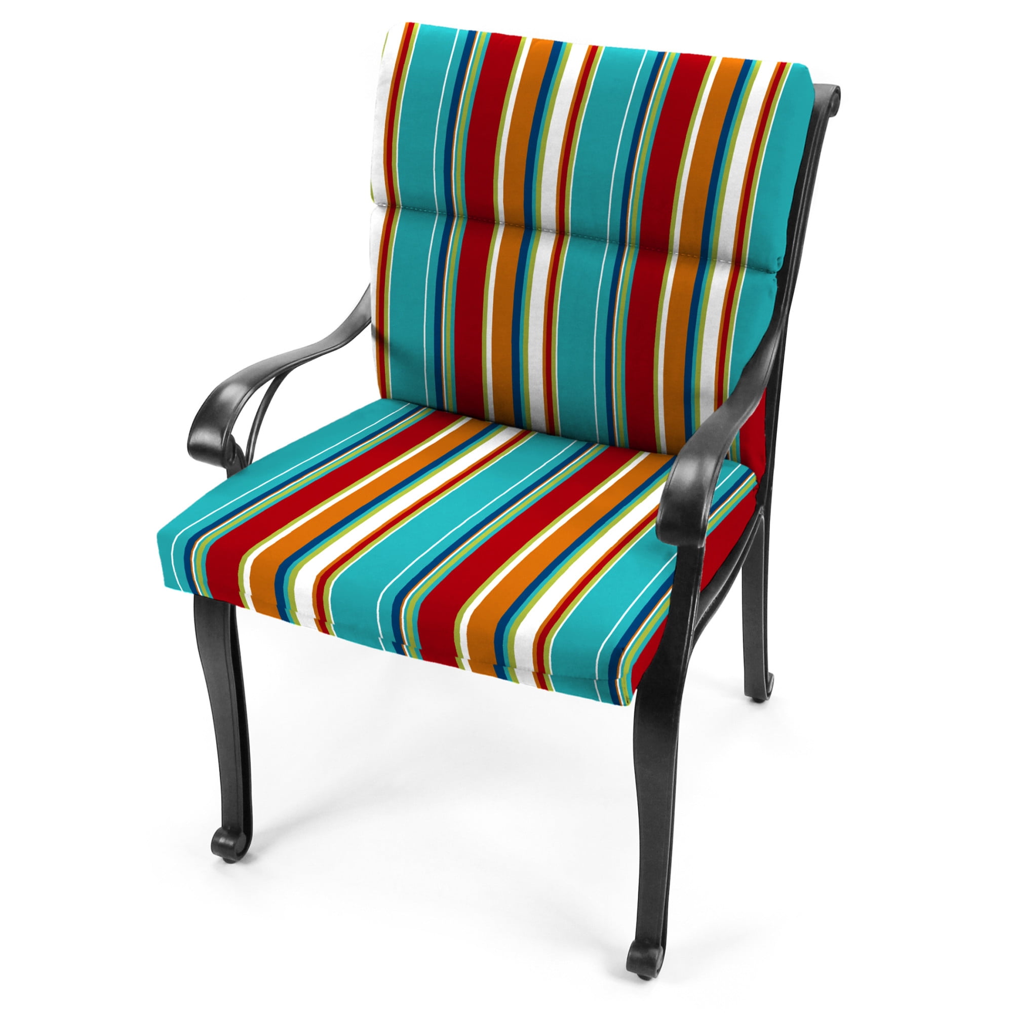 Jordan Manufacturing 44" x 22" Covert Fiesta Multicolor Stripe Rectangular Outdoor Chair Cushion with Ties and Hanger Loop