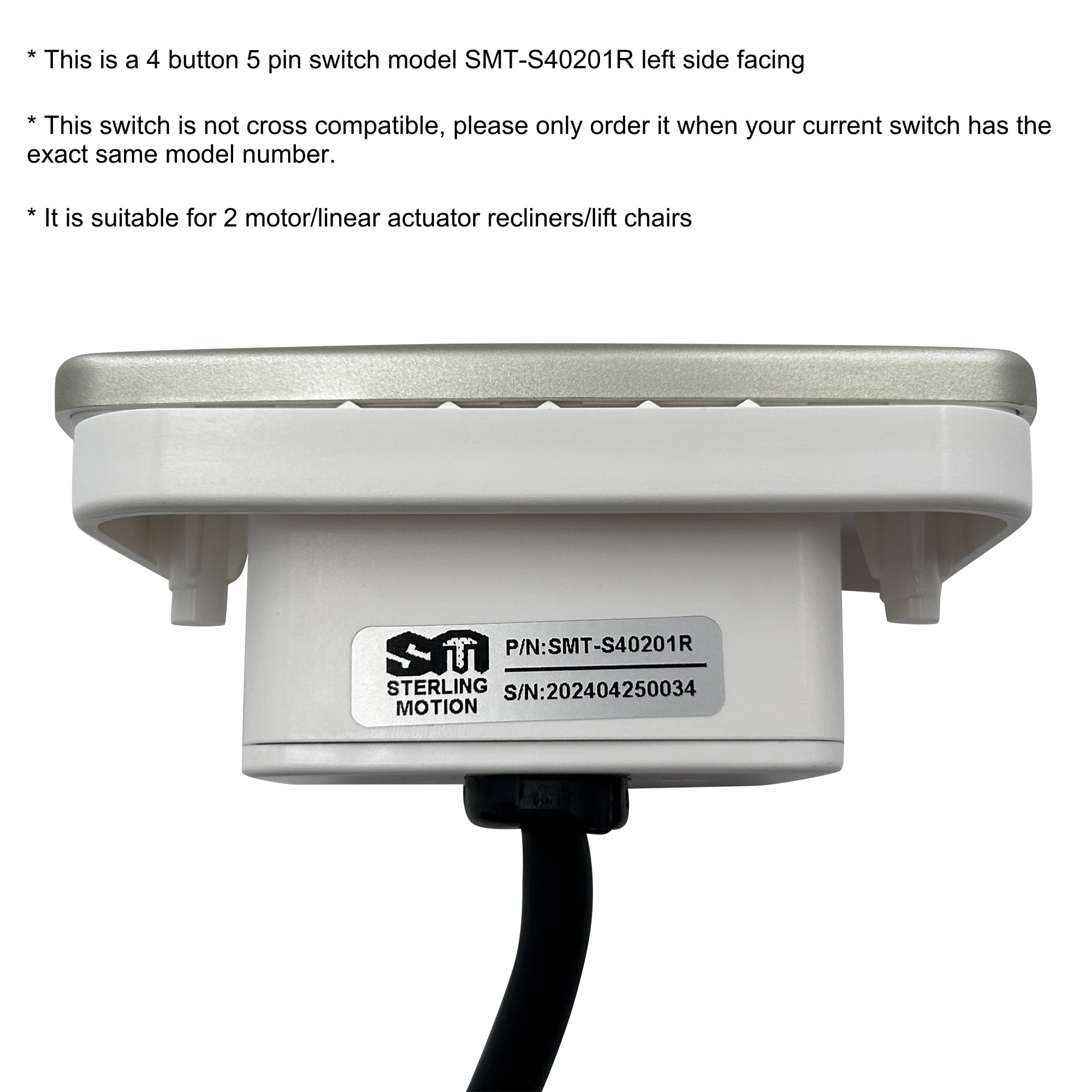 SMT-S40201R 4 Button 5 Pin Prong Switch Hand Control for Power Recliner or Lift Chair