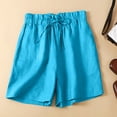 thumbnail image 2 of Lenpel Women's Plus Size Bermuda Shorts Elastic Waist Drawstring Cotton Linen Shorts Lightweight Casual Shorts with Pockets, 2 of 7