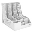 thumbnail image 2 of Deli Magazine File Book Holder with Pencil Holder and Storage Baskets, 3 Compartments, Plastic, Gray, 2 of 11
