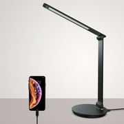 LED Desk Lamps with USB Charging Port Home Office Table Lamps for College Dormitory Nightstand TOPESEL Touch Control Dimmable Adjustable Arm 5 Color Modes 60min Timer Desk Light Black