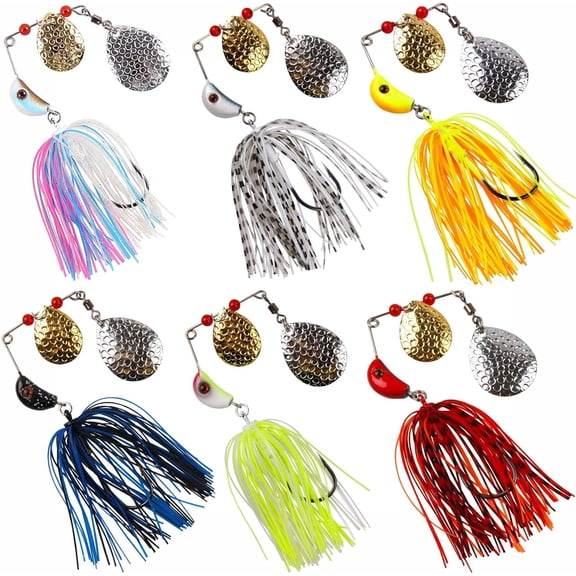 Fishing Lures Spinner Baits, Bass Fishing Lures Hard Metal Spinnerbaits, Multicolor Buzzbait Swim Jigs for Freshwater Saltwater Bass Trout Pike Salmon Walleye 6PCS