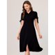 thumbnail image 5 of Vestido Camisero Allegra K Para Mujer Cuello De Muñeca Abotonado Con Cinturón Manga Corta Negro M, 5 of 6