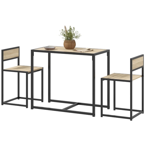 3 Piece Kitchen Table Set with Rectangular Table and 2 Dining Chairs, Oak