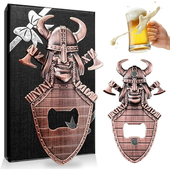 shiyou-Magnetic Skull Bottle Opener, Vintage Viking Beer Opener, Unique Shield Bottle Opener, Beer Gifts for Men, Birthday, Father's Day and Halloween Ideas Gifts with Gift Box (Copper)