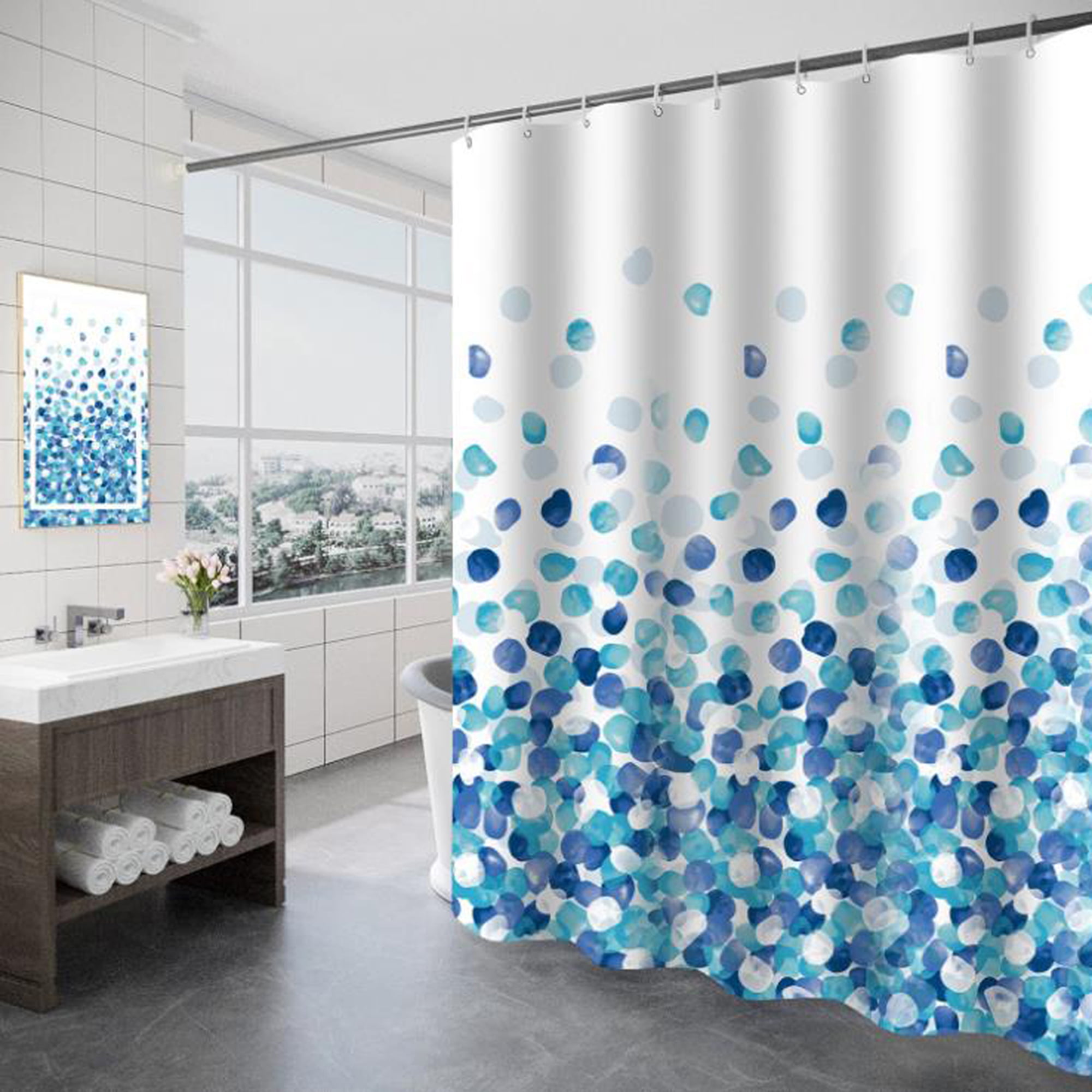 Details about   Shower Curtains for Bathroom Blue Floral with Hooks Waterproof Washable Fabric 