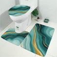 thumbnail image 2 of Teal Gold Marble Pattern Bathroom Rugs Sets 3 Piece,Toilet Cover Set,Absorbent Non Slip Bathroom Mats Sets with U-Shaped Contour Rug Toilet Rug Set, 2 of 5