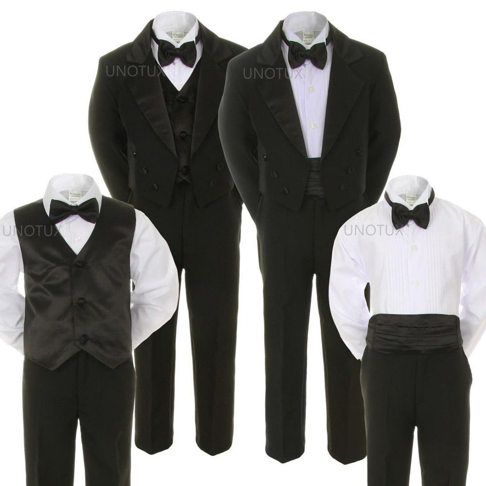 Unotux Baby Kid Teen 6pc BOY Wedding Formal Black Tail Vest