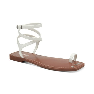 Bar III Womens Ryanne Flat Sandals, C White Patent 9.5M