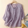 thumbnail image 3 of Womens Shirts Summer New Artistic Loose Fitting Thin Cotton And Linen Embroidered V Neck Five Quarter Sleeve T Shirt Shirt Tops Womens Tops, 3 of 3