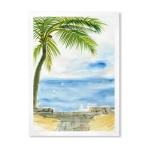 Designart 'Palm Beach Resort At Sunrise II' Nautical & Coastal Framed Art Print
