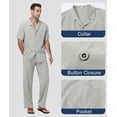 thumbnail image 4 of 2-Piece Men's Casual Set Button Down Shirt & Loose Pants Lightweight Stretch for Vacation Light Gray L, 4 of 7