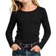 thumbnail image 4 of Kids Girls Ribbed Knit Tops Long Sleeve Crew Neck Solid Color Fashion Cozy Pullover Basic Undershirt for Daily Wear Black 5-6Years, 4 of 7