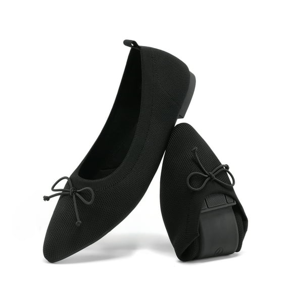 Women Knit Ballet Flats Foldable Pointed Toe Comfortable Dressy Flats with Bow Knot for Casual Business and Office