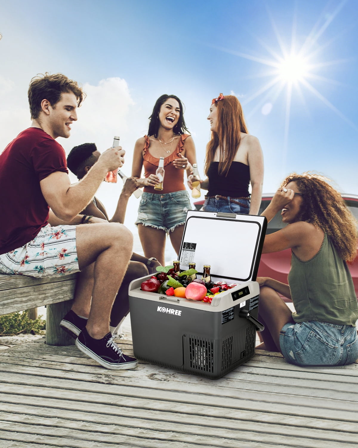 Kohree 12V/24V Portable Car Refrigerator Freezer 19QT(18L) Compressor Cooler with Handle Compact RV Truck Boat Camping Travel Outdoor Mini Electric fridge