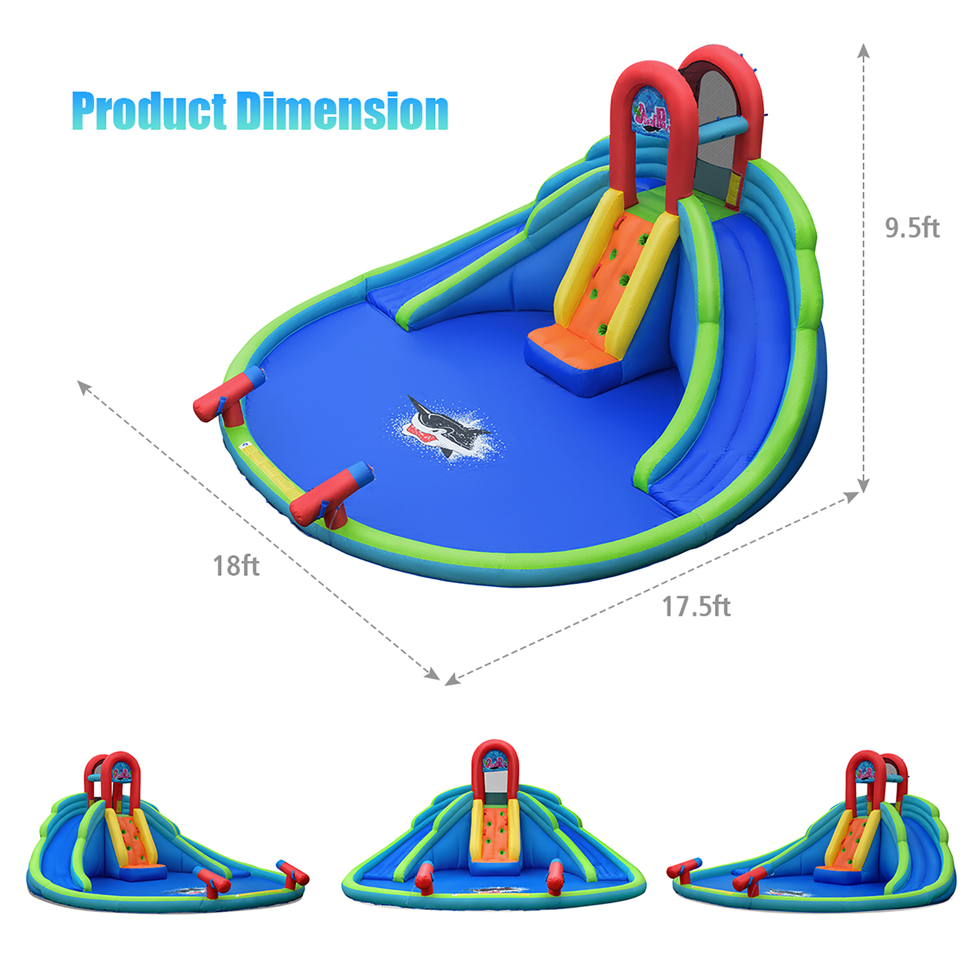Costway Inflatable Bounce House Kids Water Splash Pool Dual Slides Climbing Wall without Blower - image 2 of 10
