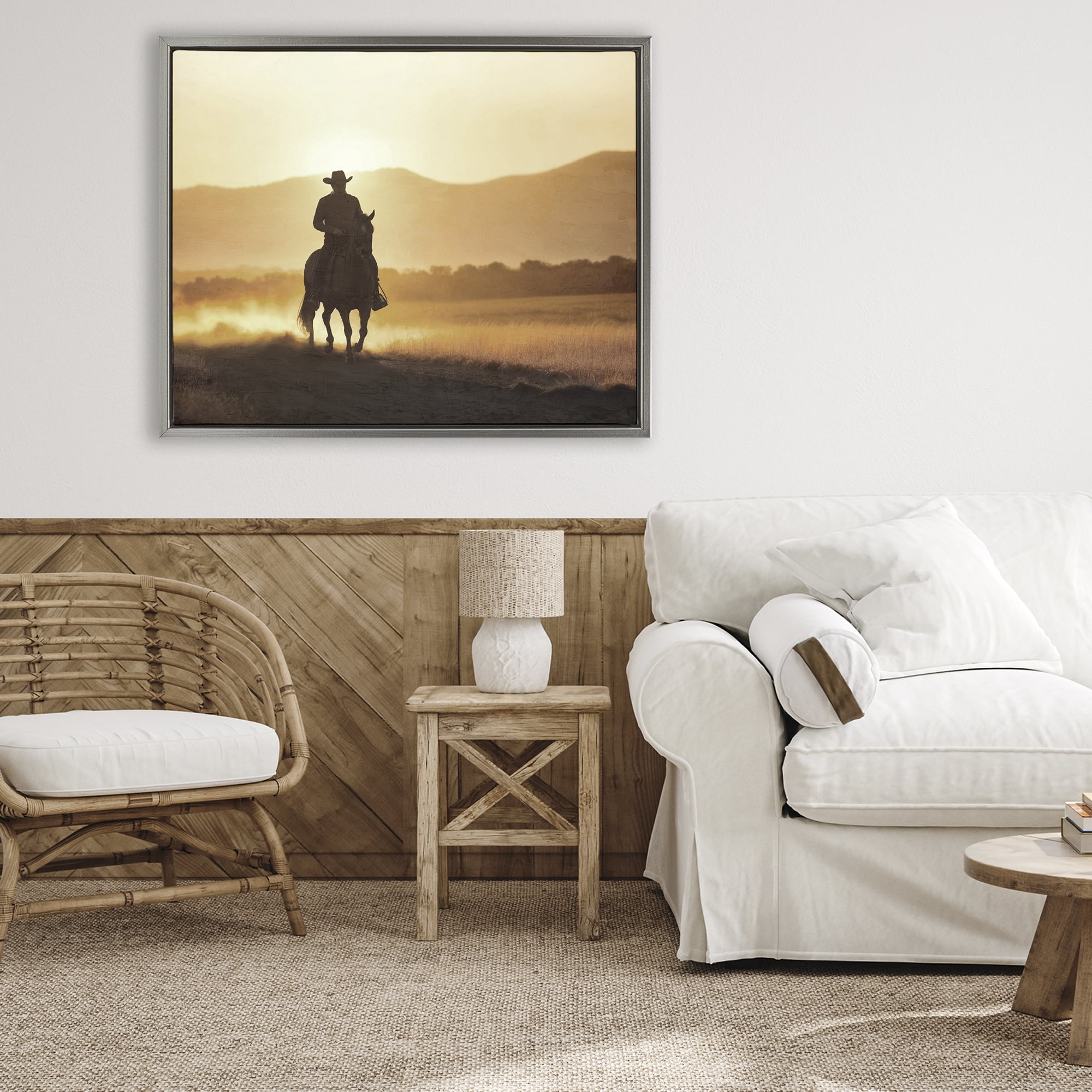 Stupell Industries Cowboy's Ride Home Gray Framed Floater Canvas Wall Art, design by Kim Allen