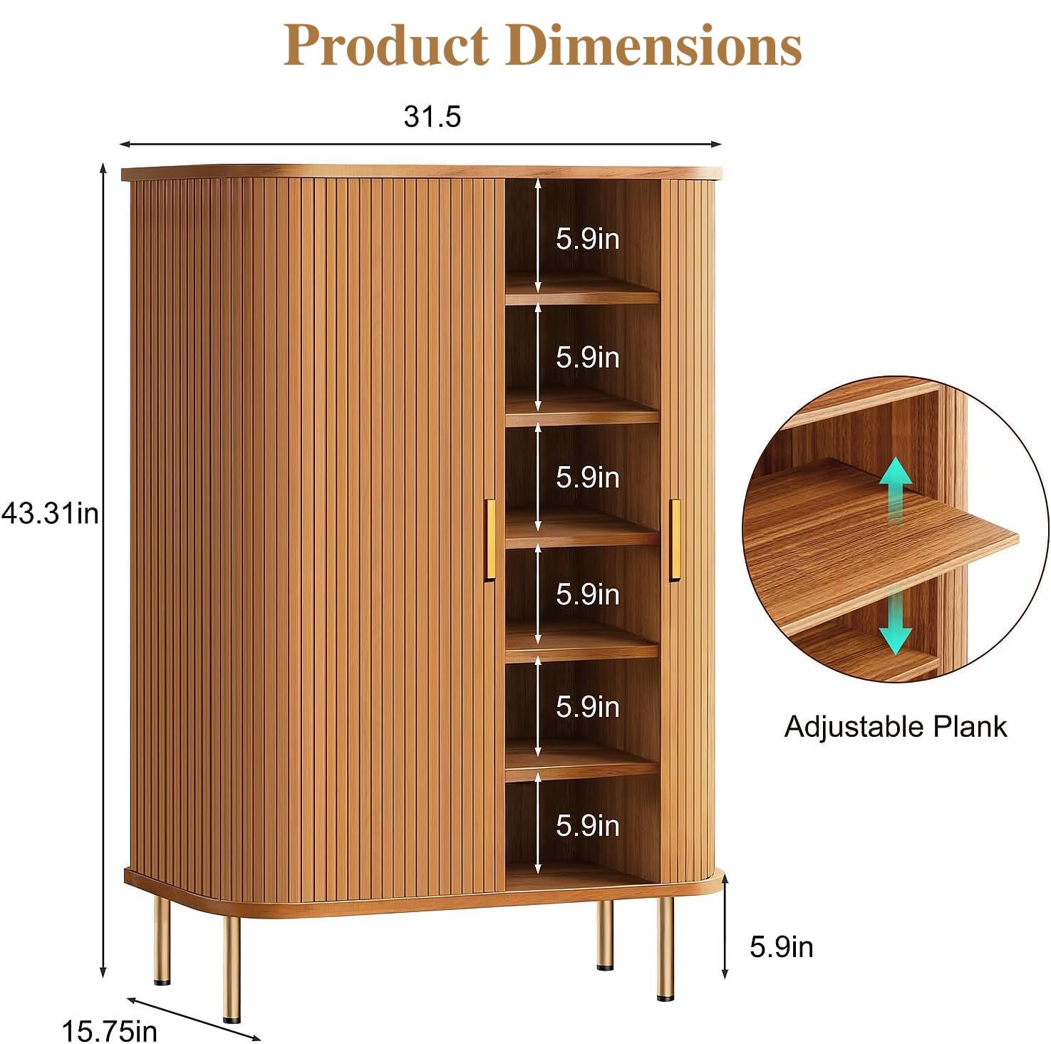 TiramisuBest Shoe Storage Cabinet with Sliding Door, 31.5" Mid-Century Modern Shoe Rack for Entryway, 6-Tier Shoes Organizer with Adjustable Shelves for Hallway & Living Room (Yellow)