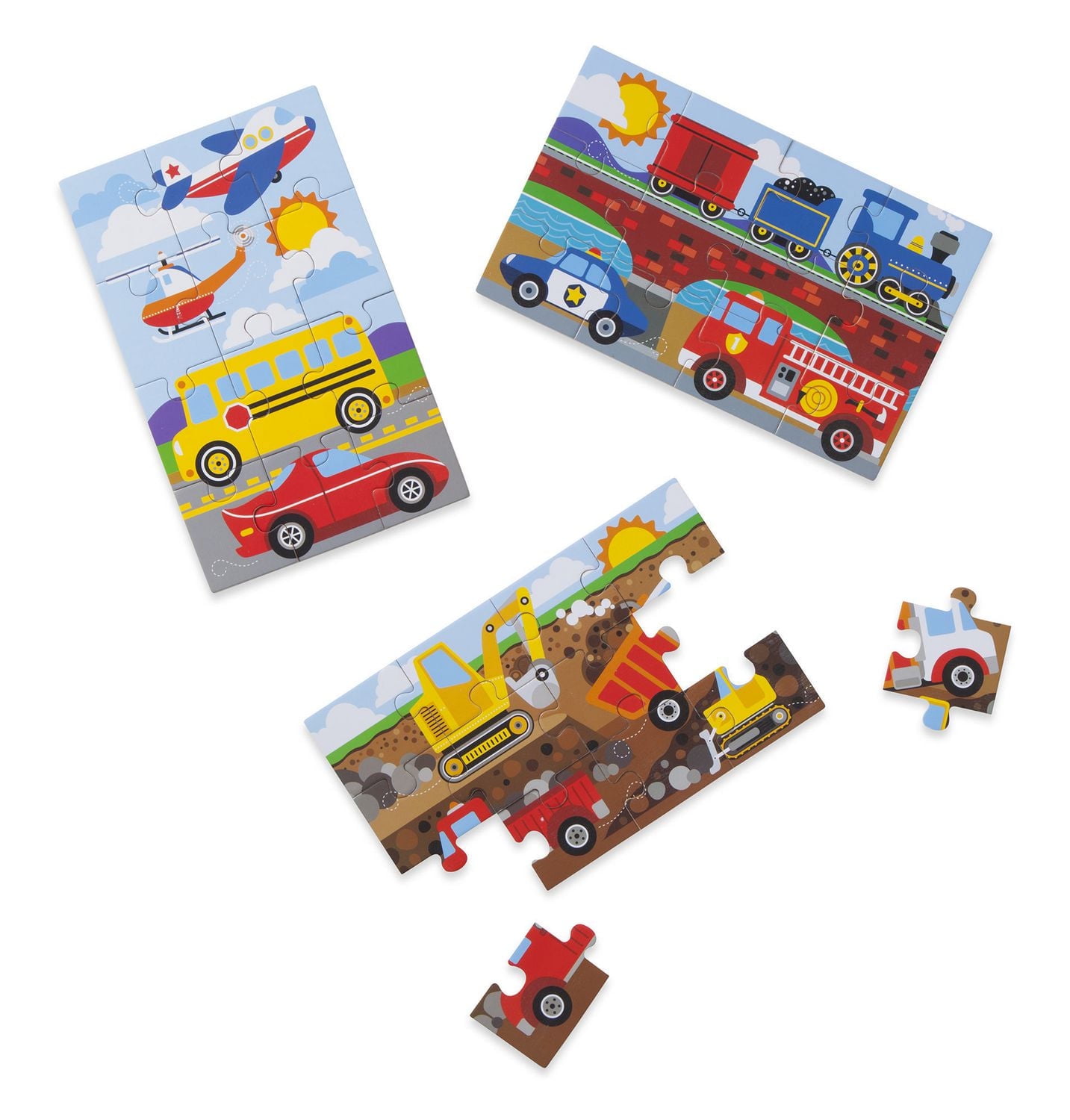 Melissa & Doug Classic Vehicles Wooden Jigsaw Puzzles in a Box - 3 puzzles, 12 pcs each