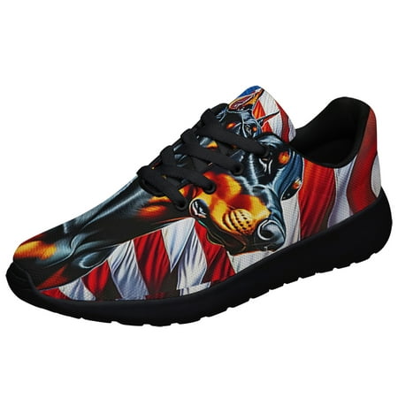 

Doberman Pinscher Dog American flag Shoes Sneakers Black Size 3.5