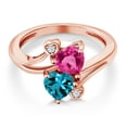thumbnail image 3 of Gem Stone King 18K Rose Gold Plated Silver Pink Created Sapphire London Blue Topaz Ring for Women (1.78 Cttw, Heart Shape 6MM, Gemstone September Birthstone, Size 9), 3 of 6
