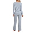 thumbnail image 3 of INSPIRAR CHIC Conjunto de Pijamas de Mujer de Punto Acanalado con Cuello en V y Manga Larga con Pantalones Ropa de Dormir Casual Talla XL Azul, 3 of 6