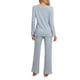 thumbnail image 3 of INSPIRAR CHIC Conjunto de Pijamas de Mujer de Punto Acanalado con Cuello en V y Manga Larga con Pantalones Ropa de Dormir Casual Talla XL Azul, 3 of 6