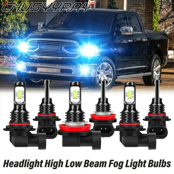 For 2009 2010 2011-2018 Dodge Ram 1500 2500 3500 - 8000K Ice Blue LED Front Headlight Fog Lamp Kit 6x