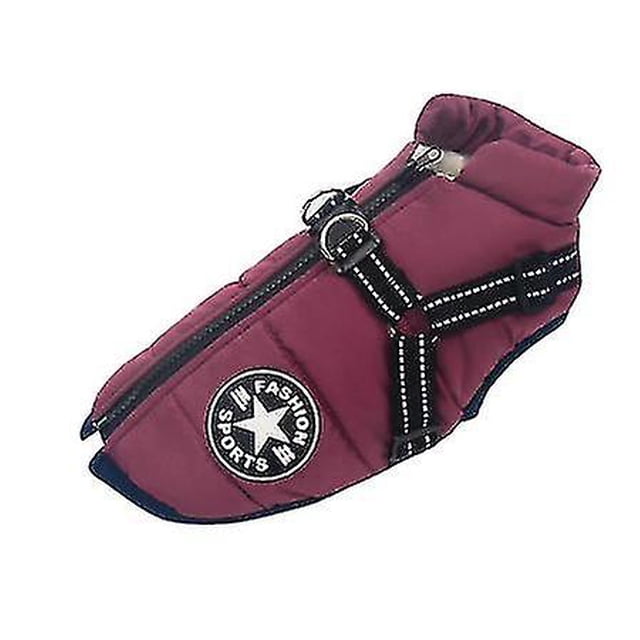 Large dog jacket with harness Winter warm dog clothes Waterproof Purple M