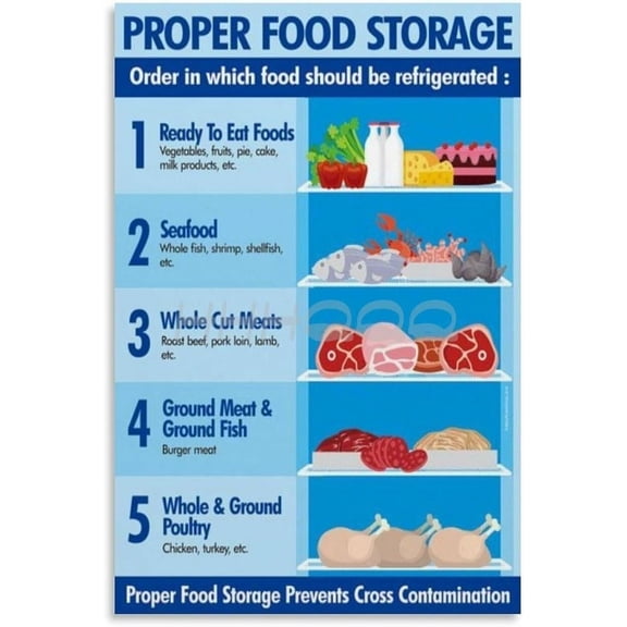 Proper Food Storage Chart Poster,Refrigerator Food Storage Guide Poster (10) Canvas Painting Wall Art Poster for Bedroom Living Room Decor