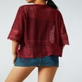 thumbnail image 4 of Women Open Front Shrug Ladies Short Sleeve Solid Color Lace Patchwork Sheer Bolero Cover Up, 4 of 7
