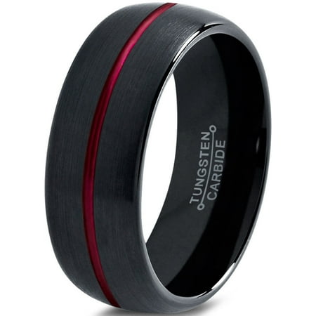 Tungsten Wedding Band Ring 10mm for Men Women Red Black Domed Brushed Polished Lifetime Guarantee