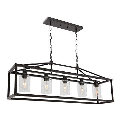 Industrial Rustic Farmhouse Chandelier, Black Rectangle Dining Room Light