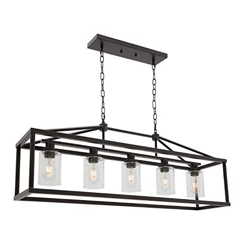 BONLICHT Industrial Rustic Farmhouse Chandelier 5 Light Modern Rectangle Dining Room Light Fixture Hanging Oil Rubbed Bronze Kitchen Island Cage ...