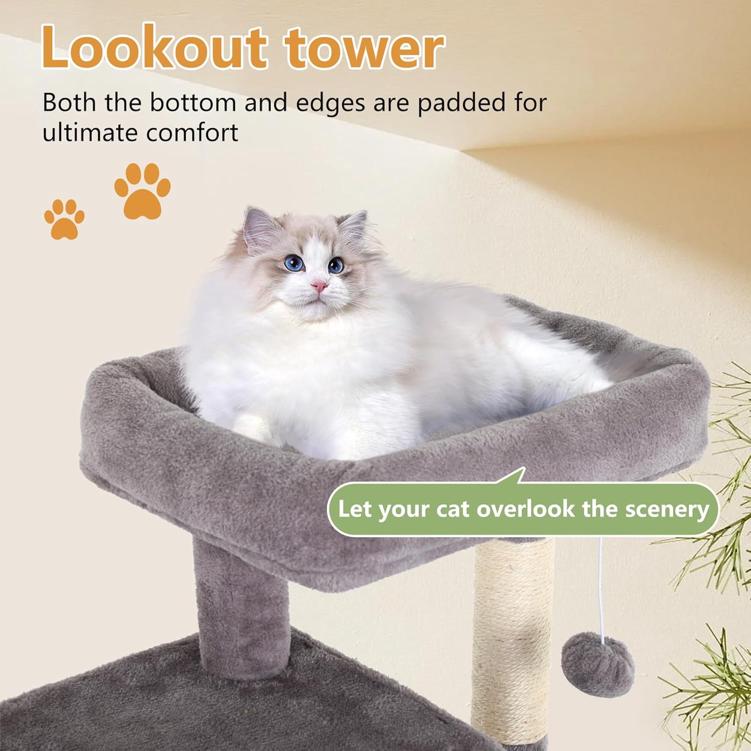 FDW Cat Tree for Indoor Cats 36" Cat Tower Multi-Level Indoor Cat Play Condo House with Scratching Posts, Spacious Perch,Ashy