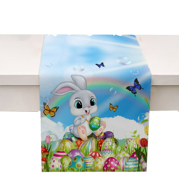 Binwennn Rose Table Sequin Easter Egg Bunny Table Runner Kitchen Table Decoration Table Cloth Pad Coffee Table Cloth Holiday Banquet Living Room Table Cloth (9)