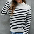 thumbnail image 4 of Baikeli Fall Outfits For Women 2024, Women's Striped Knitted Sweater Recreational Long Sleeves Stand Collar Buttons Pullover Sweater Jersey Mujer Manga Larga, 4 of 6
