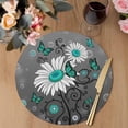 thumbnail image 3 of Daisy Butterfly Round 13 Inch Placemats Set of 6, Spring Floral Teal Butterflies Modern Art HeatResistant Non Slip Place Mats for Dining Table, Wipeable Braided Kitchen Table Mats for Housewarming, 3 of 9
