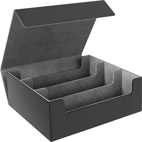 MaxGear Card Deck Box for Trading Cards, 1800  Single Sleeved Cards Holders Storage, PU Leather Collectible Card Deck Case with Magnetic Closure Fit for YuGiOh/MTG/TCG and Sports Cards, Black