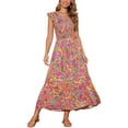 thumbnail image 2 of INSPIRAR CHIC Vestidos de Verano para Mujeres Casual con Mangas Cortas en V Cuello Fruncido Floral con Volantes y Capas Fluidas Maxi Vestido de Playa L Gris Verde, 2 of 5